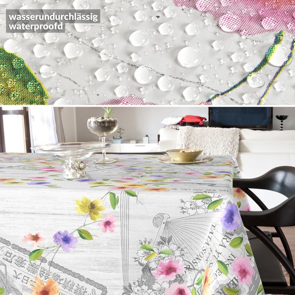 Wasserdichte Tischdecke mit Blumenmuster auf einem Tisch