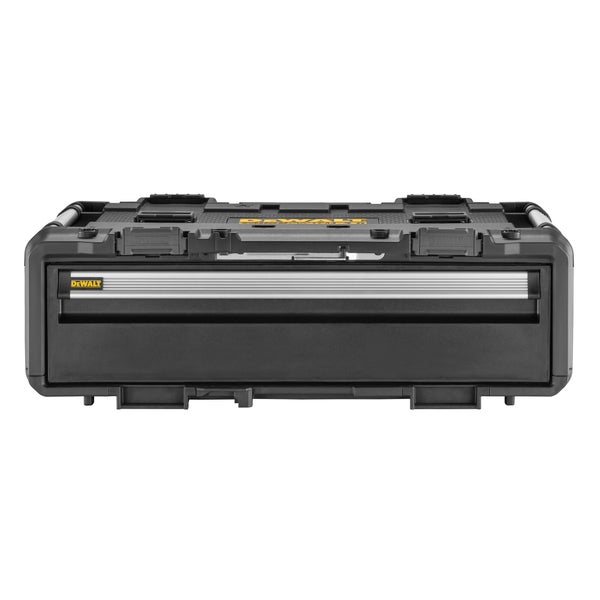 DeWalt ToughSystem Werkzeugbox mit einer Schublade, aus robustem Kunststoff mit Aluminium-Griff.