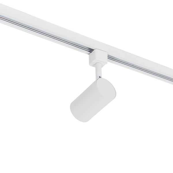 Zylindrischer Schienenstrahler in Weiß für ein 1-Phasen-Schienensystem.