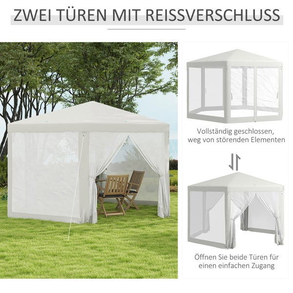 Outsunny Pavillon 4x3m Sechseckig Wasserabweisend Stabil Winterfest Pavillon mit Moskitonetz Partyzelt Gartenzelt mit 6 Seitenteilen Gartenpavillon für Camping Garten, Creme
