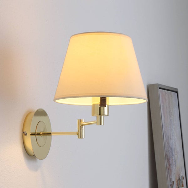 Lindby ausziehbare Wandlampe Textil Messing, Wandleuchte innen Nachttischlampe Wand 1x E27 ohne Leuchtmittel Leselampe Schlafzimmer Wohnzimmerlampe