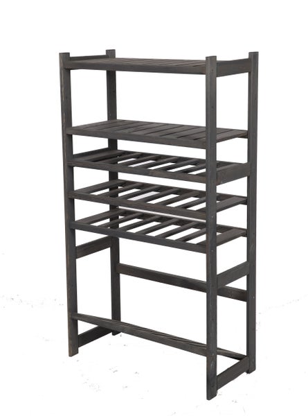 PROREGAL Getränkekisten- & Weinregal SPREEWALD HxBxT 124x70x33cm 18 Flaschen auf 3 Ebenen + 1 Ebene für Kisten + 2 Ablagen Massives Kiefernholz Grau geölt