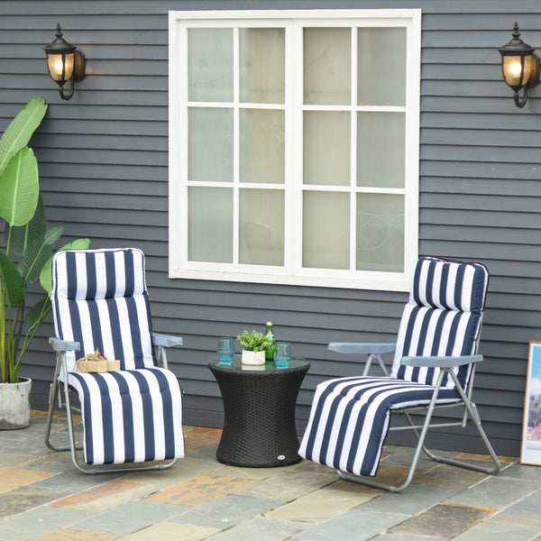 Outsunny Sonnenliege, Armlehne klappbar, 2 x Klappstühle, 5 Positionen Auflage, 60 x 75 x 102 cm, Stahl, Polyester, Schaumstoff, Blau