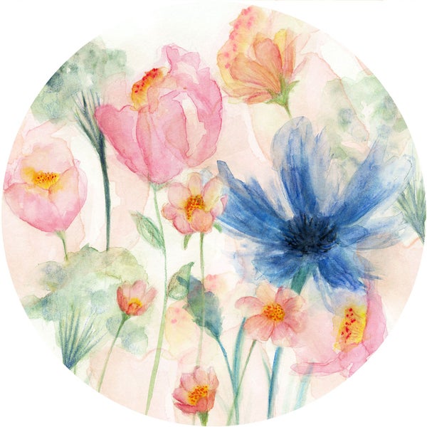 Komar selbstklebende runde Tapete Blumenmuster Multicolor - Ø 125 cm - 611159