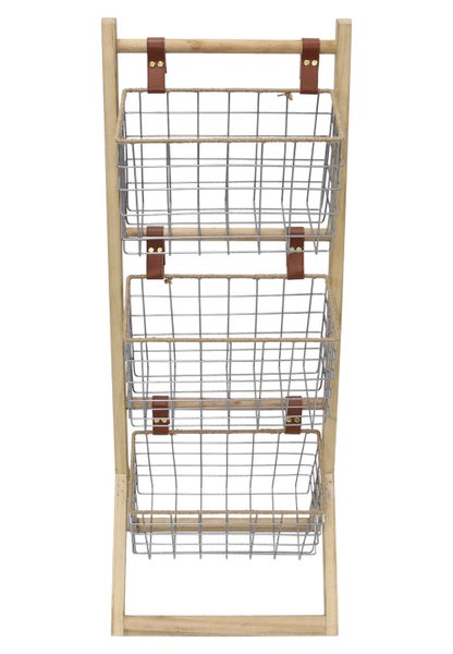 FRANK FLECHTWAREN | Drahtkorb-Regal My Storage, METALL, HOLZ, POLYURETHAN, JUTE, 35 x 91 x 32 cm, Korb 30 x 14 x 20 cm