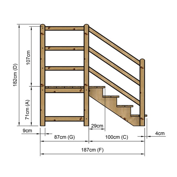 Technische Zeichnung einer Holztreppe mit Maßen