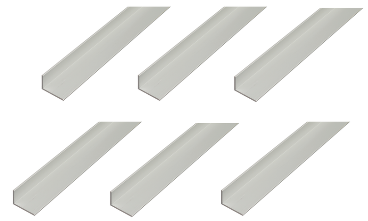 Sechs gleich lange Aluminium Winkelprofile für den Bau und die Montage