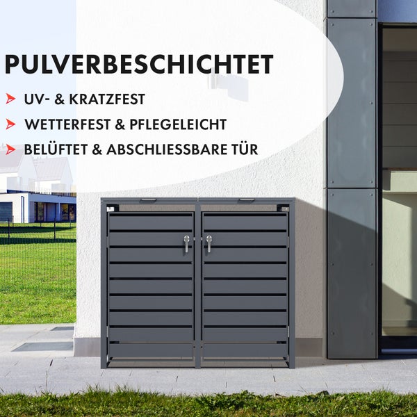 FLOORDIREKT Mülltonnenbox Magnus mit Edelstahlrahmen 132 x 80 x 116 cm - 2 Türen