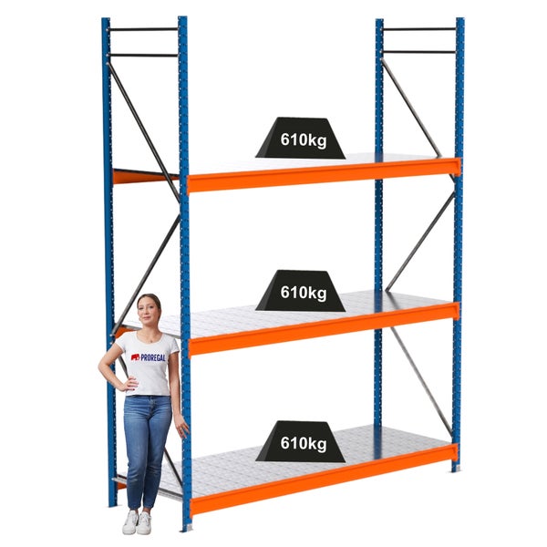Lagerregal mit drei Ebenen, Traglast 610 Kilogramm pro Ebene