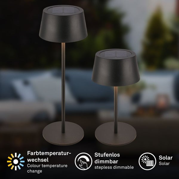 Solar Tischleuchte mit Touchdimmer 2W 160 lm CCT Einstellbares Weiß Awia schwarz