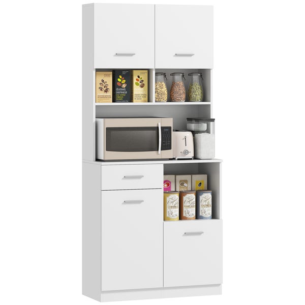 HOMCOM Küchenschrank, Hochschrank mit verstellbaren Regal, Schublade, Buffetschrank mit Soft-Close-Tür, Vitrinenschrank Aufbewahrungsschrank für Küche Esszimmer 80x35x180 cm Weiß