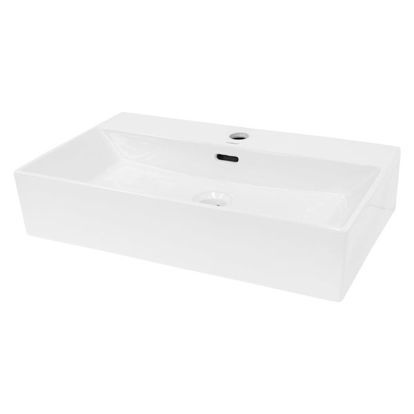 ECD Germany Waschbecken Waschtisch - 605x365x130 mm - aus Keramik - Eckig - Weiß - Aufsatzbecken Aufsatzwaschbecken Waschschale Handwaschbecken Aufsatzwaschtisch Spülbecken Wasserfall Waschschüssel