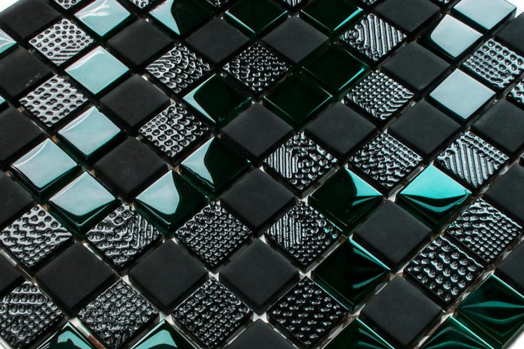 Glasmosaik auf Netz für Bad und Küche 30cm x 30cm  - Black Lantern