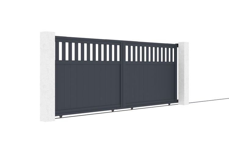 Schiebetor aus Aluminium mit vertikalen Streben