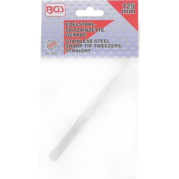 BGS technic Edelstahl-Spitzpinzette, gerade, 125 mm