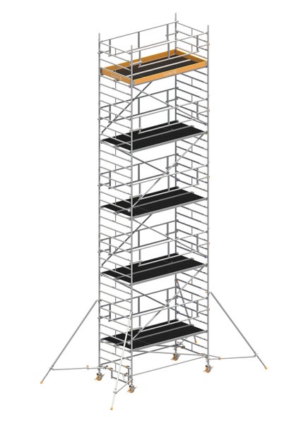 Layher Rollgerüst Uni Breit P2 Safety Plus mit Doppelgeländer und ausziehbaren Gerüststützen 11,20m AH