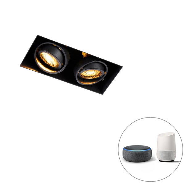 Schwarzer zweiflammiger LED Einbaustrahler, schwenkbar, kompatibel mit Smart Home Sprachsteuerung.