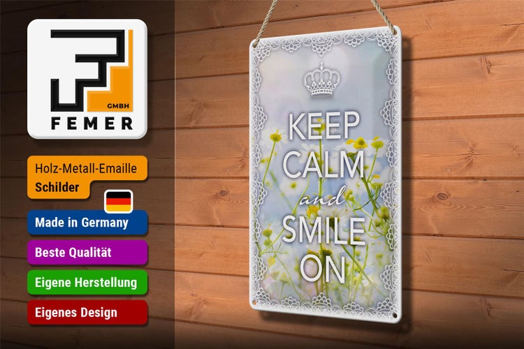 Blechschild Spruch 20x30cm Keep Calm and smile on Krone