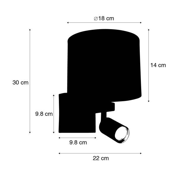 Wandleuchte Kupfer mit Leselampe und Schirm 18 cm schwarz - Brescia