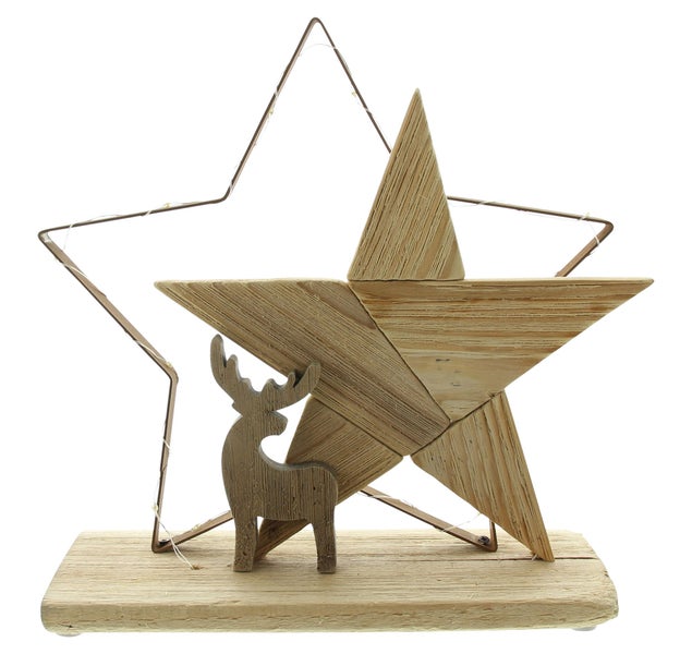 FRANK FLECHTWAREN | LED-Deko Lichterstern, 32 x 10 x 29 cm, ohne Batterien, nur für den Innenbereich geeignet, HOLZ