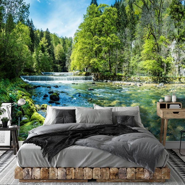 Fototapete 3D Wasserfall Wald Vlies Tapete Wohnzimmer 400X280 cm