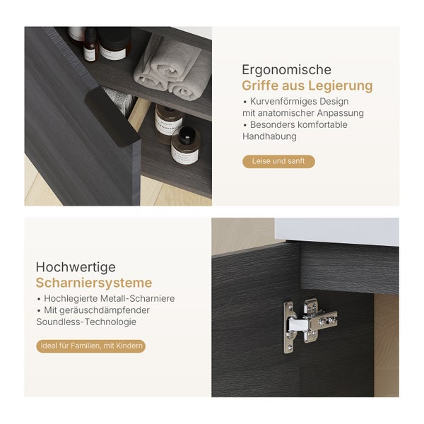 EMKE Waschbecken mit Unterschrank 417×240×646 mm, Waschtisch-Set mit Soft-Close, Türgriff, 2-fach verstellbarem Einlegeboden, Wandmontage, beidseitig montierbar,  Anthrazit