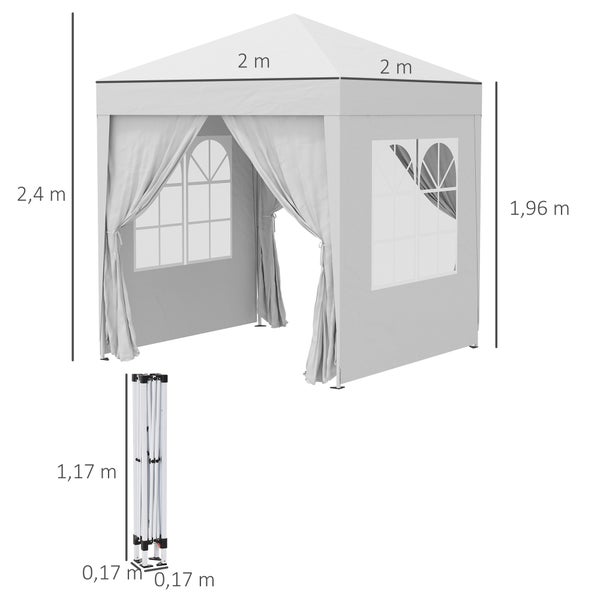 Outsunny Pavillon 2x2m Wasserdicht, Pop-up Faltpavillon mit 4 Seitenwänden, Abflusslöcher Fenster, faltbar Partyzelt UV 30+, Gartenzelt mit Tragetasche, Gartenpavillon für Terrasse, Weiß