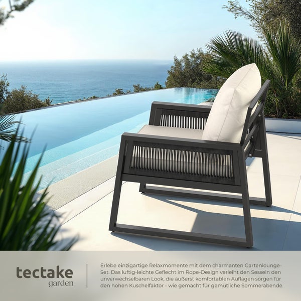 Gartenlounge-Set tectake Captive höhenverstellbare Füße im Rope-Design, mit Aluminiumgestell anthrazit