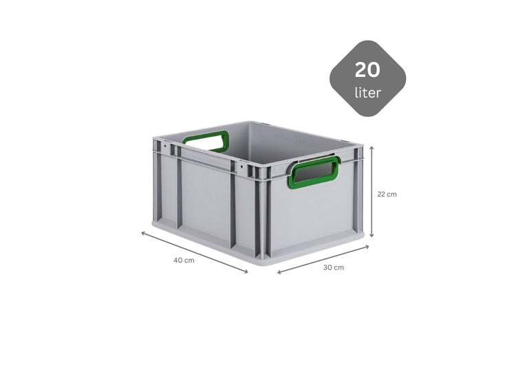 PROREGAL Spar Set 10x Eurobox Nextgen Color HxBxT 22 x 30 x 40 cm 20 Liter Griffe Grün Offen Glatter Boden Eurobehälter Transportbox