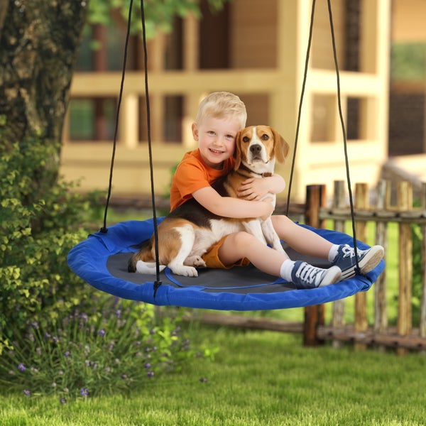 Outsunny Nestschaukel Ø110 cm, Hängeschaukel bis 100 kg, verstellbar Kinderschaukel, Kinderschaukel Garten-Schaukel Tellerschaukel für 3-12 Jahre Kinder, Blau