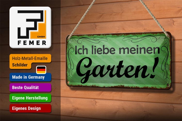 Blechschild Spruch 27x10cm ich liebe meinen Garten Dekoration