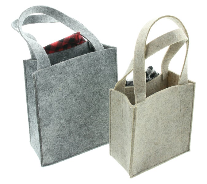 FRANK FLECHTWAREN | Tasche Karo-Wichtel, 2er Set, 15 x 8 x 15 cm, 18 x 9 x 20 cm, FILZ