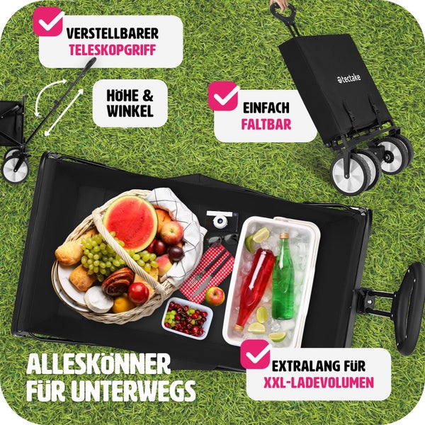 Bollerwagen tectake Leon inklusive Tragetasche, Belastbarkeit 80 kg faltbar schwarz
