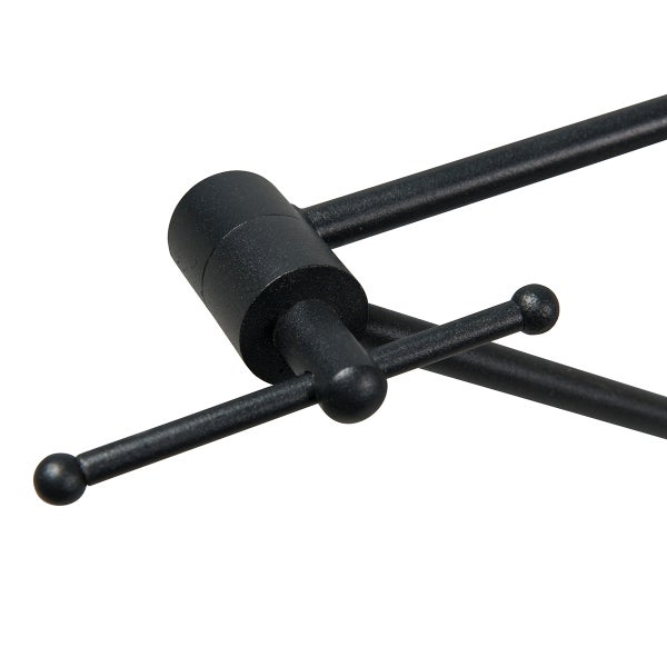 Schwenkbarer schwarzer Handtuchhalter aus Metall mit zwei Armen.