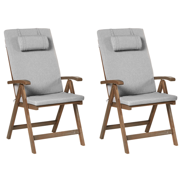 Set mit 2 Stühlen und Sitzkissen AMANTEA PREMIUM Akazienholz Grau