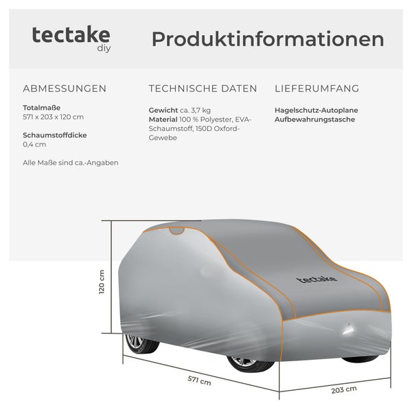 Autoplane tectake  inklusive Aufbewahrungstasche wasserdicht und atmungsaktiv, mit 4 mm Schaumstoffschicht grau
