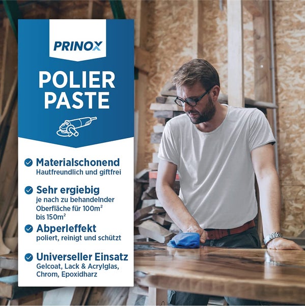 Prinox® 750ml Polierpaste I Politur für Acrylglas, Epoxidharz, Lacke, Gelcoat gfk, Chrom & Kunststoffe I Entfernt Mattierungen & Mikro Kratzer