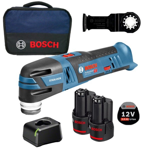 Bosch Akku-Multifunktionswerkzeug Set mit Zubehör, Akkus und Ladegerät in einer Tasche
