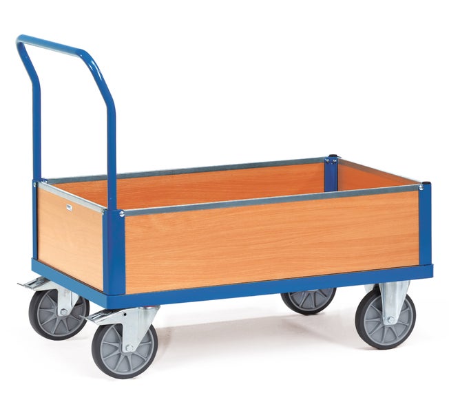 Transportwagen mit Holzbox und vier Rädern