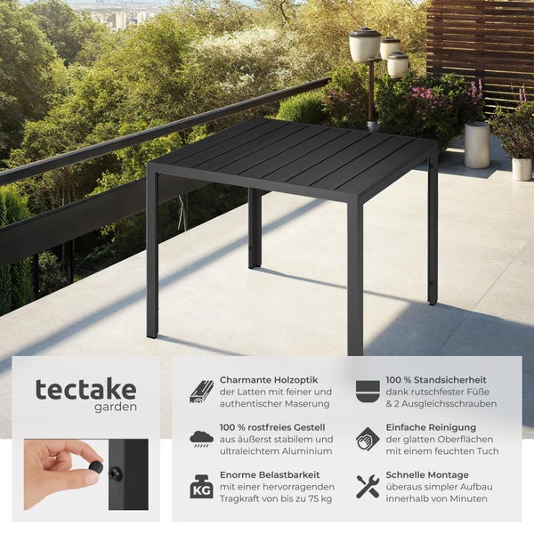Gartentisch tectake Maren 90 x 90 x 74,5 cm aus Aluminium und Kunststoff schwarz