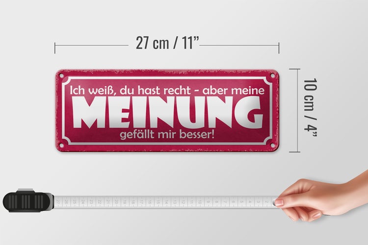Blechschild Spruch 27x10cm du hast Recht aber meine Meinung Dekoration