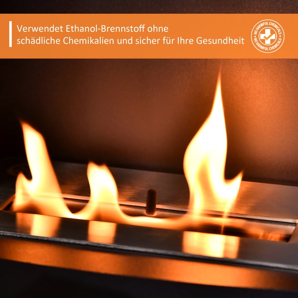 HOMCOM, Ethanol-Kamin, Bio-Ethanol-Brenner, 46,5B x 53T x 65H cm, Stahl, Schwarz
