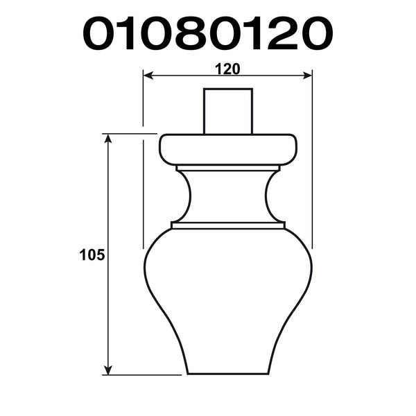 Technische Zeichnung eines Möbelfußes mit den Maßen 105 und 120