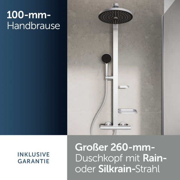 Duschsäule mit 260 Millimeter Duschkopf und 100 Millimeter Handbrause