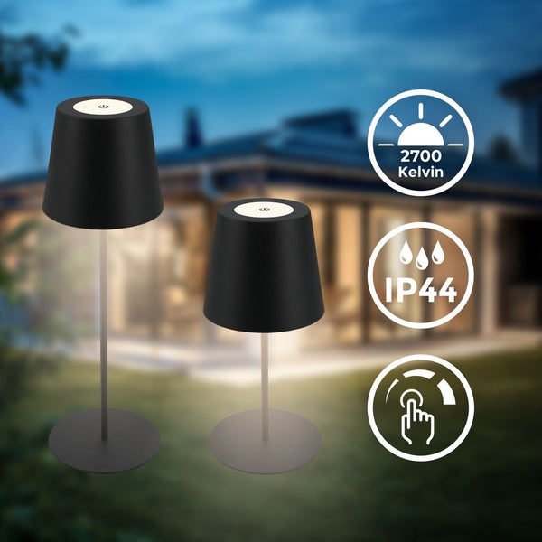 Tischlampe - 2,5W, 200lm, kabellos, led, dimmbar, warmweiß, schwarz