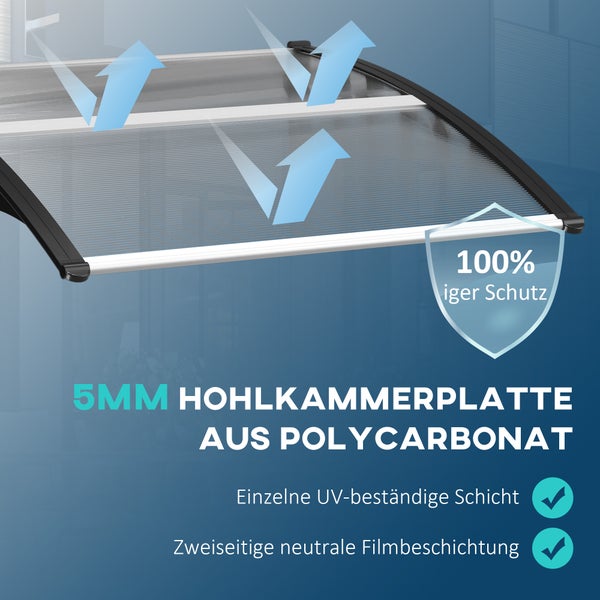 Outsunny Pultvordach Vordach für Haustür 103 x 96,5 x 27 cm Überdachung mit UV Schutz, Regenschutz Sonnenschutz für draußen Alu Schwarz