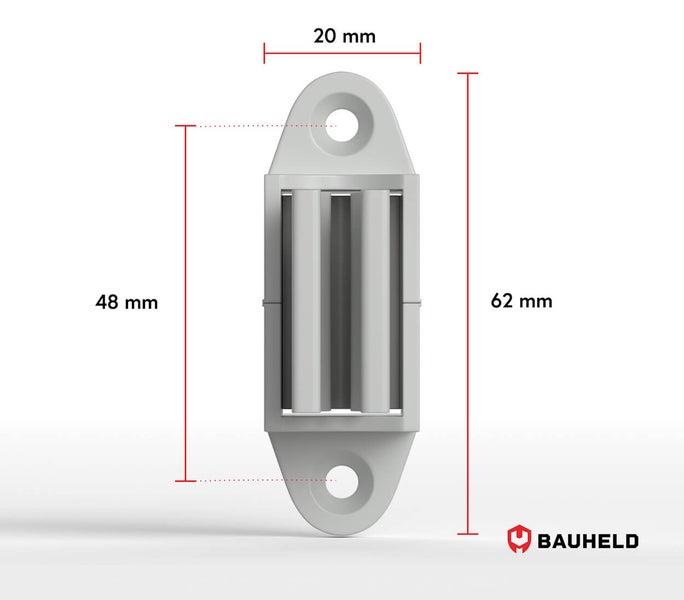 Bauheld Halterung mit den Maßen 62 mm Länge und 20 mm Breite