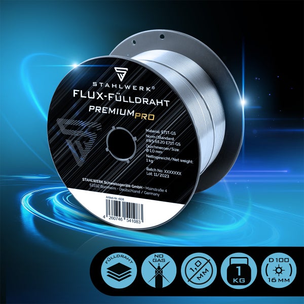 STAHLWERK Fülldraht 2er Set FLUX E71T-GS 1,0 mm 1 kg Drahtrolle D100 MIG MAG