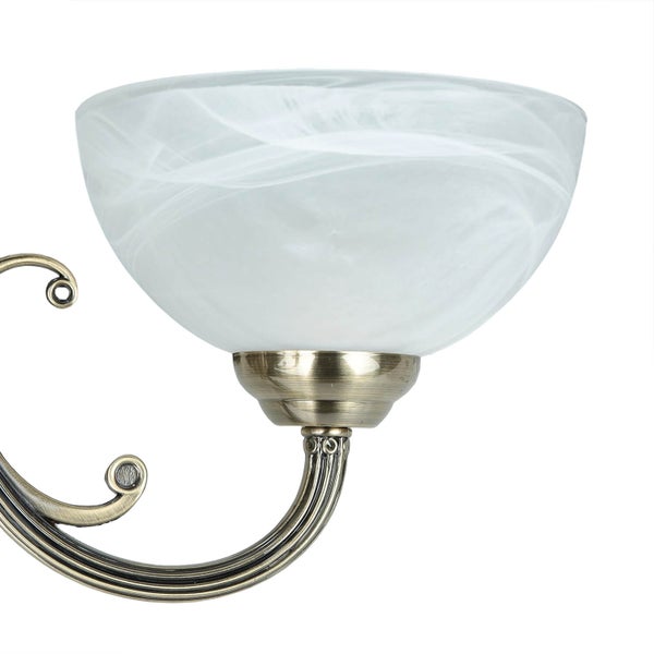 Wandleuchte mit Glasschirm und antikfarbenem Metallrahmen