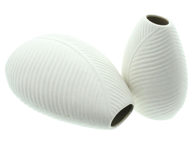 FRANK FLECHTWAREN | Dekovase Blatt, 2er Set, PORZELLAN, 13 x 8,5 x 15,5 cm, 16 x 10 x 20,5 cm